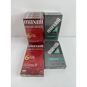 Lot of 5 Maxell Premium High Grade VHS Cassette Tapes Sealed 3 GX Silver T-120
